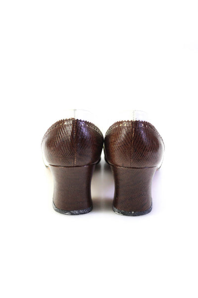 Salvatore Ferragamo Women's Slip-On Black Heels Leather Pups Brown Size 6