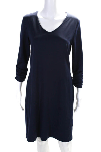 Judy P Womens 3/4 Sleeve V Neck Knit Sheath Dress Navy Blue Size Medium