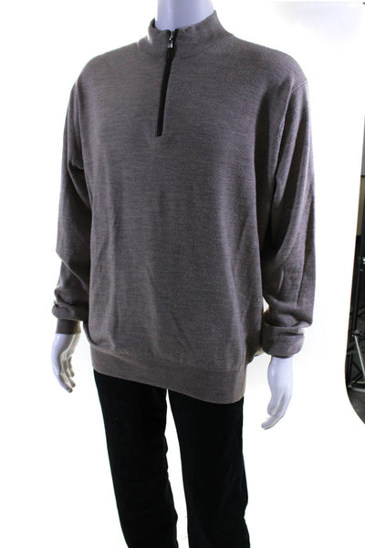 Peter Millar Mens Long Sleeve Quarter Zip Mock Neck Sweater Brown Wool Size XL
