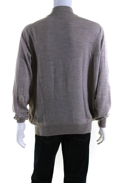 Peter Millar Mens Long Sleeve Quarter Zip Mock Neck Sweater Brown Wool Size XL