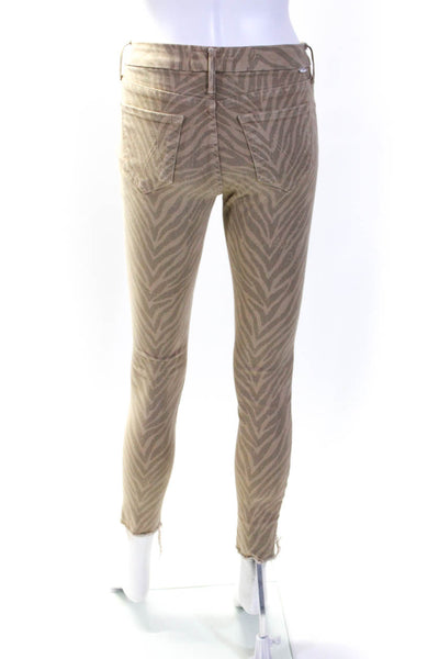 Mother Womens Dangerous Game Tiger Stripe Looker Ankle Skinny Jeans Beige Sz 25