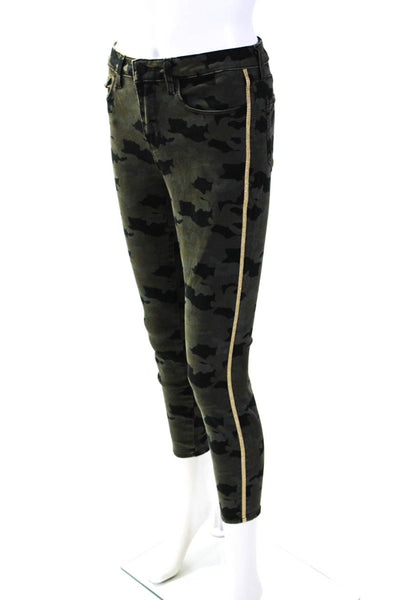 L'Agence Womens Margot Metallic Stripe Camo Skinny Jeans Pants Green Black Sz 25