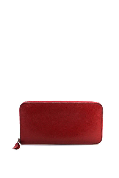 Hermes Womens Leather Zippered Azap Card Wallet Red