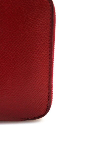 Hermes Womens Leather Zippered Azap Card Wallet Red