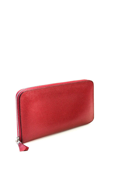 Hermes Womens Leather Zippered Azap Card Wallet Red