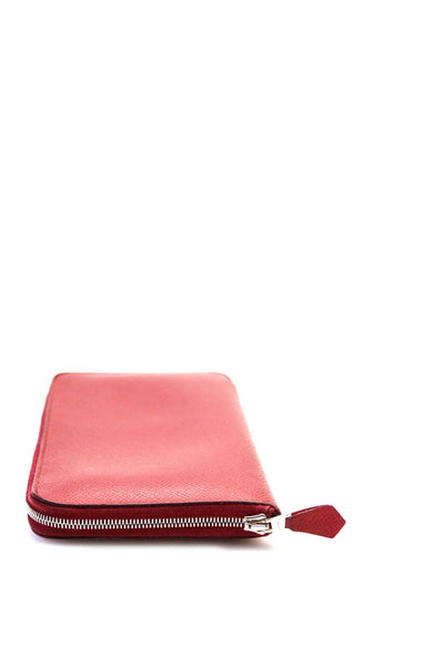 Hermes Womens Leather Zippered Azap Card Wallet Red