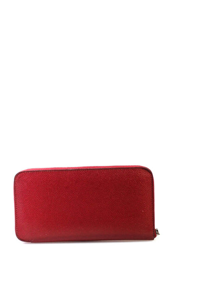 Hermes Womens Leather Zippered Azap Card Wallet Red