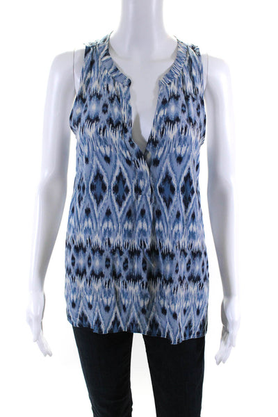 Joie Womens Multi Blue Printed V-Neck Sleeveless Blouse Top Size M