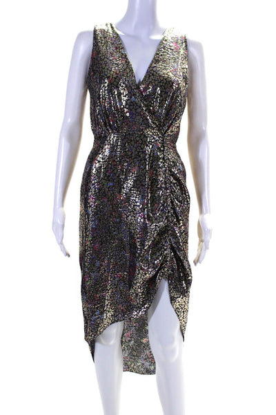 Ramy Brook Womens Metallic Silk Blend Sleeveless High-Low Dress Gold Size S