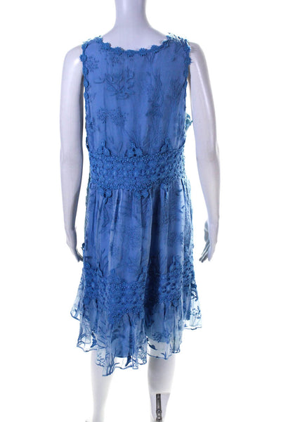 Ranna Gill Women's V-Neck Sleeveless Crochet Fit Flare Midi Dress Blue Size L