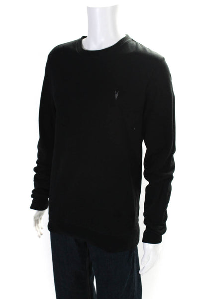 All Saints Mens Cotton Long Sleeve Embroidered Crewneck Sweatshirt Black Size S
