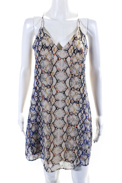 Lavender Brown Womens Beige Snakeskin Print V-Neck Sleeveless Shift Dress SizeXS