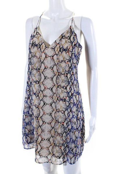 Lavender Brown Womens Beige Snakeskin Print V-Neck Sleeveless Shift Dress SizeXS