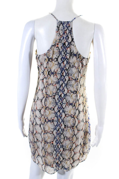 Lavender Brown Womens Beige Snakeskin Print V-Neck Sleeveless Shift Dress SizeXS