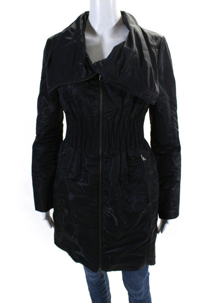 Prada Womens Black Cowl Neck Full Zip Long Sleeve Coat Jacket Size 42