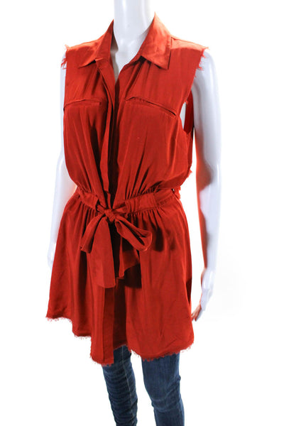 Jamison Womens Red Silk Open Back Belt Sleeveless Tunic Blouse Top Size M