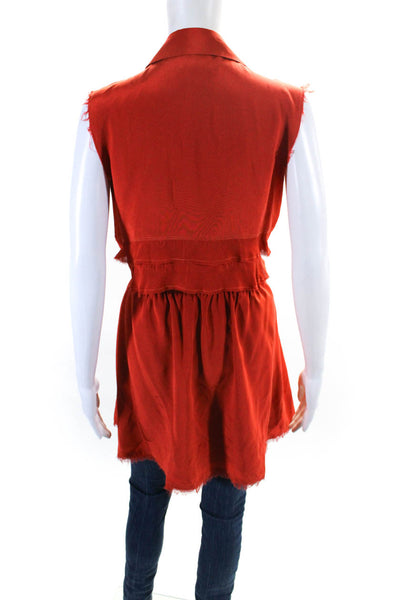 Jamison Womens Red Silk Open Back Belt Sleeveless Tunic Blouse Top Size M