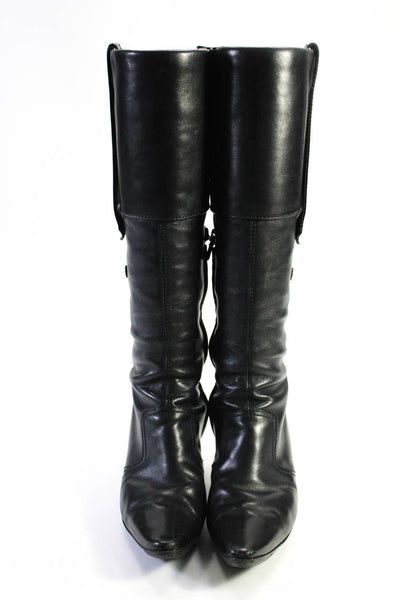 Tods Womens Black Leather Kitten Heels Knee High Boots Shoes Size 7