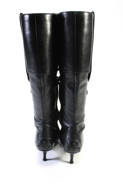 Tods Womens Black Leather Kitten Heels Knee High Boots Shoes Size 7
