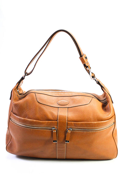 Tods Womens Solid Brown Leather Zip Large Hobo Shoulder Bag Handbag