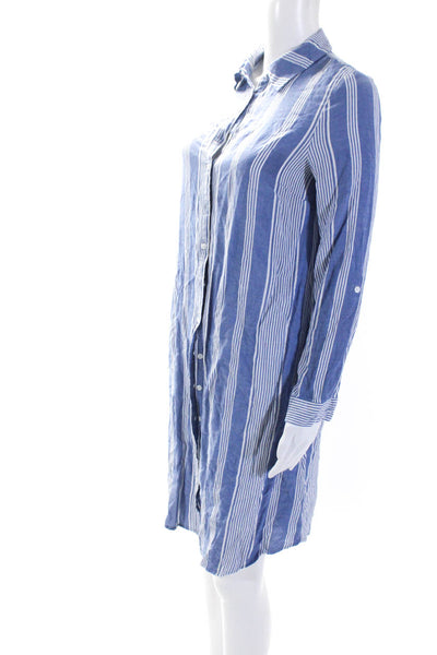 Lumiere Womens Striped Button Down Shirt Dress Blue White Size Small