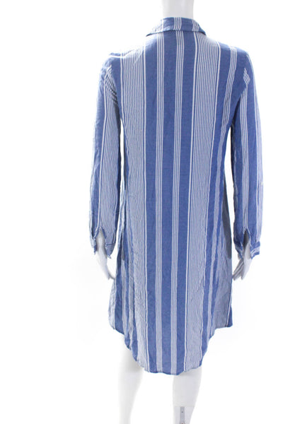 Lumiere Womens Striped Button Down Shirt Dress Blue White Size Small