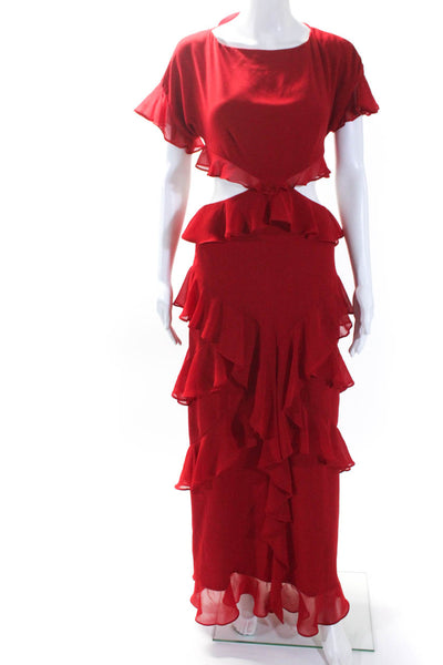 Fame and Partners Womens Ruffled Halter Neck Sleeveless Dress Red Size 2