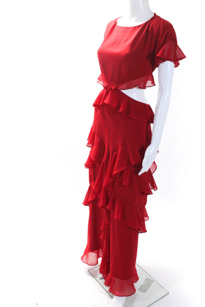 Fame and Partners Womens Ruffled Halter Neck Sleeveless Dress Red Size 2