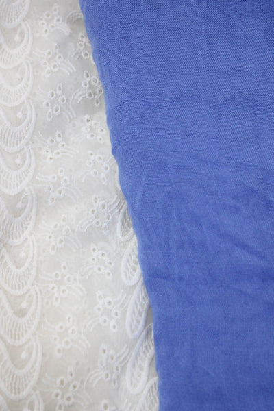 Melissa Odabash Echo Womens Embroidered Pom Pom Scarves White Blue Lot 2