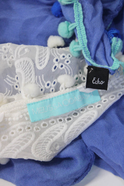 Melissa Odabash Echo Womens Embroidered Pom Pom Scarves White Blue Lot 2