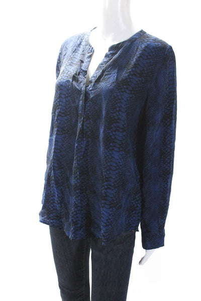 Joie Women's Round Neck Long Sleeves Button Up Snake Print Blouse Blue Size L