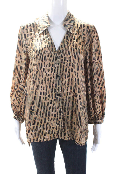 Alice + Olivia Women's Long Sleeves Collared Button Up Blouse Brown Size L