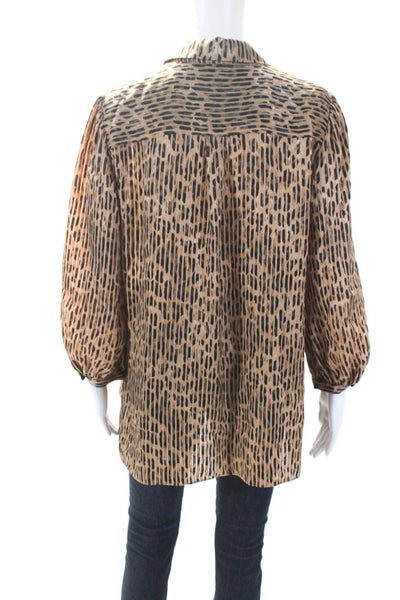 Alice + Olivia Women's Long Sleeves Collared Button Up Blouse Brown Size L