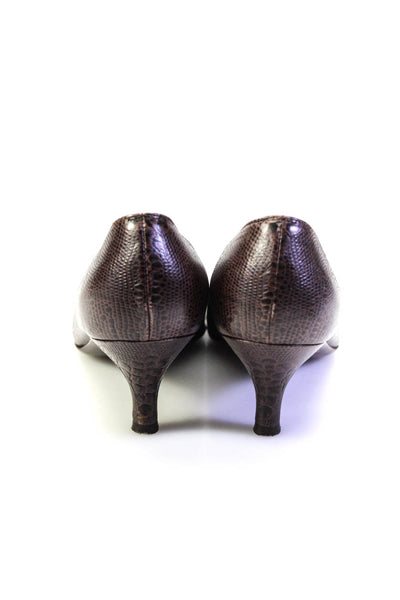 Salvatore Ferragamo Women's Textured Leather Kitten Heels Shoe Brown Size 5