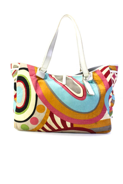 Lambertson Truex Womens Abstract Print Open Large Beach Tote Handbag Multicolor