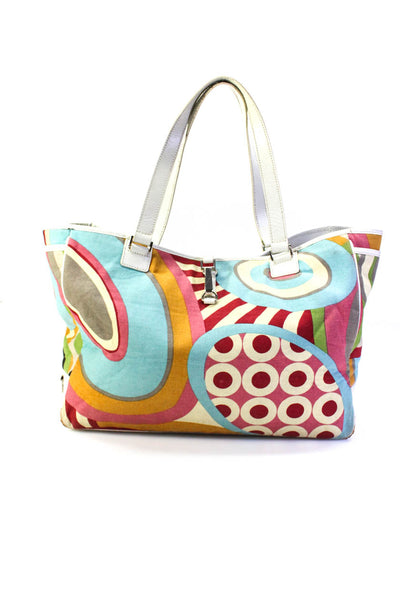 Lambertson Truex Womens Abstract Print Open Large Beach Tote Handbag Multicolor