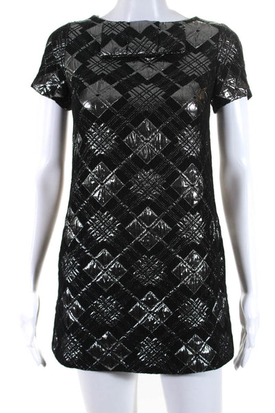 Julie Haus Womens Diamond Print Short Sleeves Dress Black Silver Size 0