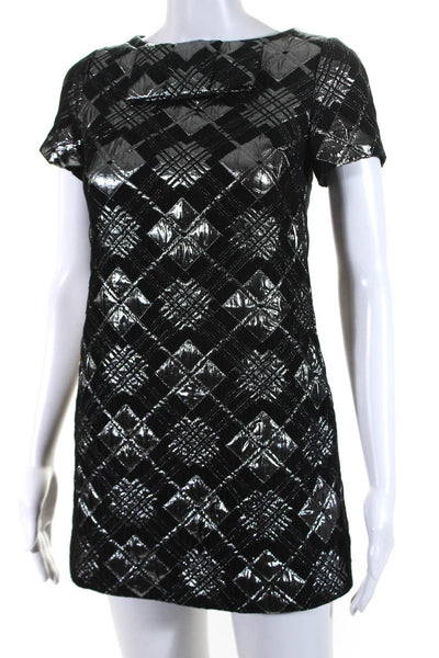 Julie Haus Womens Diamond Print Short Sleeves Dress Black Silver Size 0