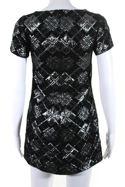 Julie Haus Womens Diamond Print Short Sleeves Dress Black Silver Size 0