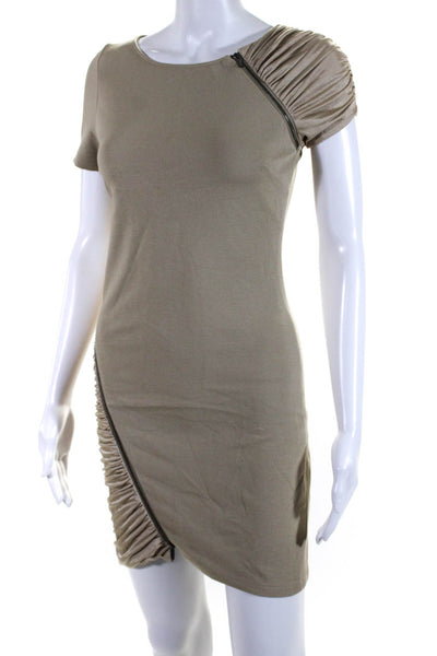 BCBG Max Azria Womens Ruched Short Sleeves Dress Beige Size Extra Extra Small