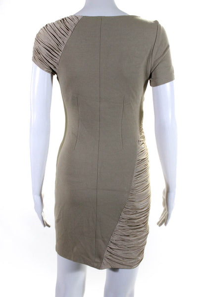 BCBG Max Azria Womens Ruched Short Sleeves Dress Beige Size Extra Extra Small