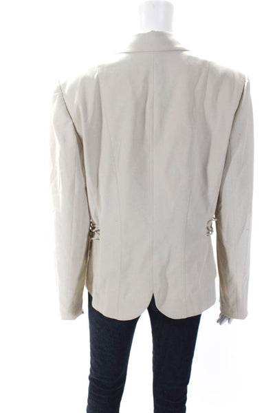 Tahari Womens Two Button Pointed Lapel Blazer Jacket Beige Size 16