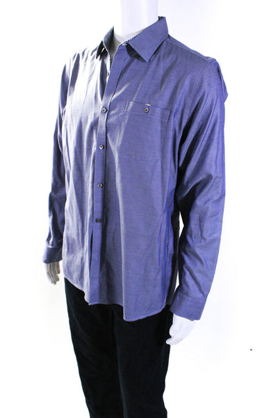 Ted Baker London Mens Long Sleeves Button Down Dress Shirt Blue Cotton Size 5