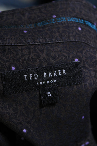 Ted Baker London Mens Button Down Dress Shirt Black Brown Cotton Size 5