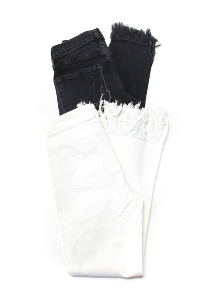 Zara Womens Fringe Trim 5 Pocket Mid-Rise Straight Leg Jeans White Size 2 Lot 2