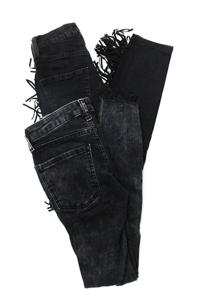 Zara Womens Denim Fringe Trim 5 Pocket High-Rise Skinny Jeans Black Size 2 Lot 2