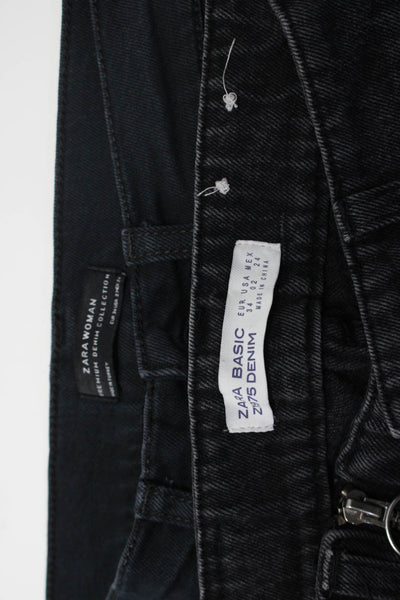 Zara Womens Denim Beaded 5 Pocket Button Close Tapered Jeans Black Size 2 Lot 2