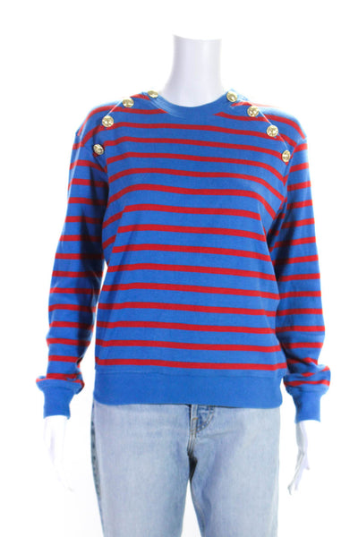 Derek Lam 10 Crosby Womens Button Trim Striped Sweater Blue Red Size Small