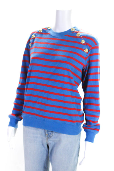 Derek Lam 10 Crosby Womens Button Trim Striped Sweater Blue Red Size Small