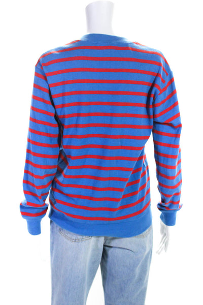 Derek Lam 10 Crosby Womens Button Trim Striped Sweater Blue Red Size Small